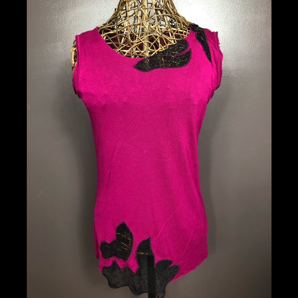 She Said Small Pink With Black Lace Top Cap Sleeve